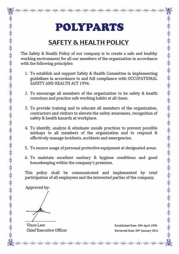 Polyparts Health And Safety Policy - En