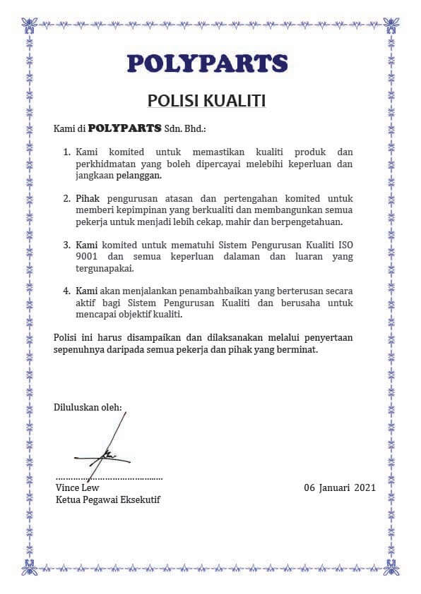 Polyparts Quality Policy - Bm