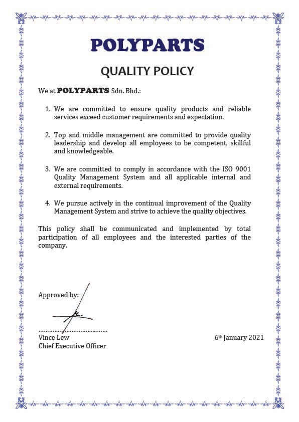 Polyparts Quality Policy - En